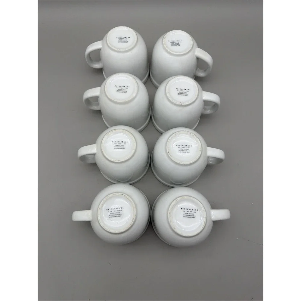 Pottery Barn 8pc White Cafe Coffee Mugs Heavy Thick Restaurant Style Cups